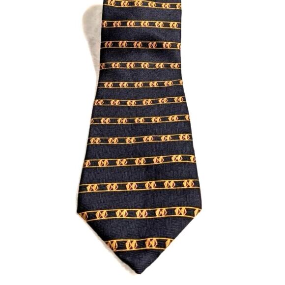 Vintage Neo Bill Blass 100% Silk Tie - Classic Black & Gold Motif - Picture 5 of 11